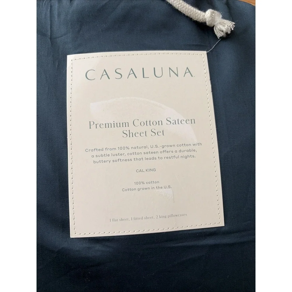 CASALUNA California King 600 Thread Count Sateen Sheet Set - Dark Mineral Blue